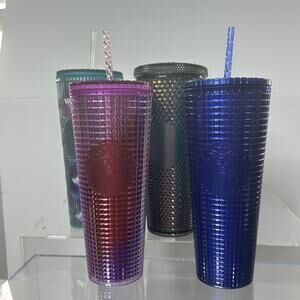 Starbucks Studded Tumbler Set 24oz Iridescent Blue Purple Green Cold Cup Lot